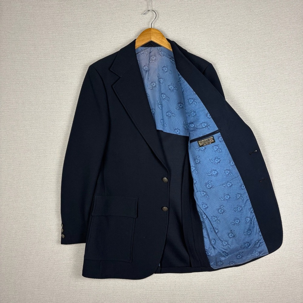 Vtg 50s Sport Coat Mens 38R Blazer Textured Knit Mad Men Academia Crest Buttons